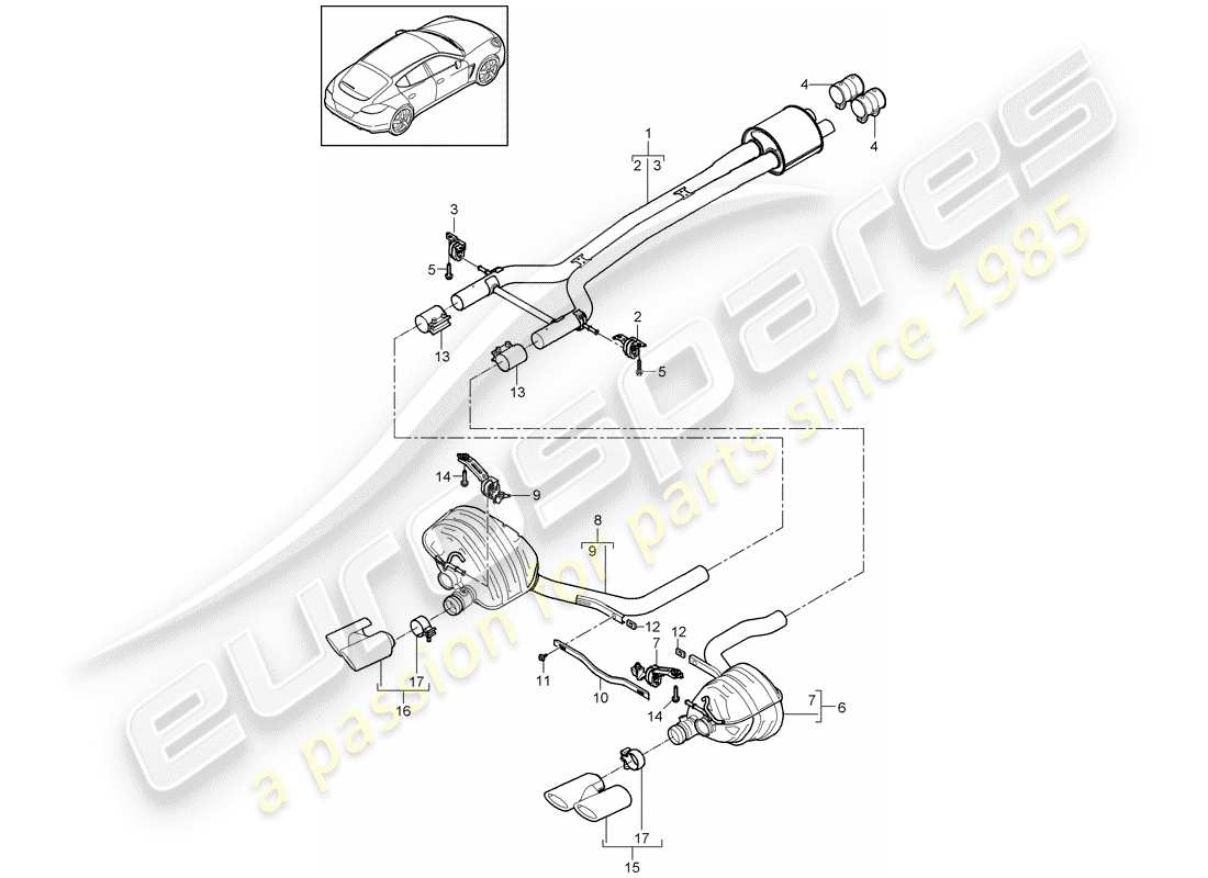 porsche 2010 (panamera 970) exhaust system part diagram