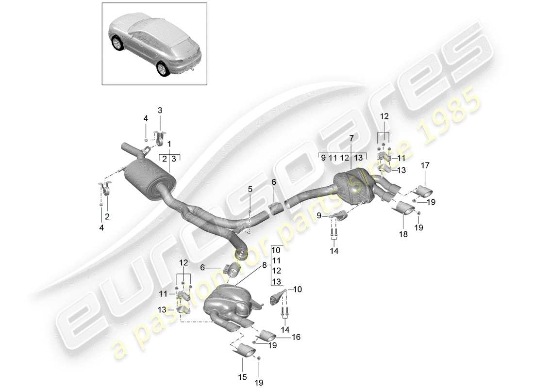 porsche 2018 (macan) exhaust system part diagram