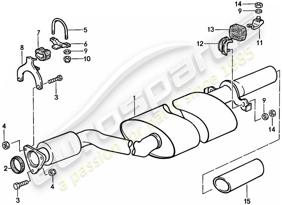 porsche 1988 (944) exhaust system - exhaust silencer, rear parts diagram