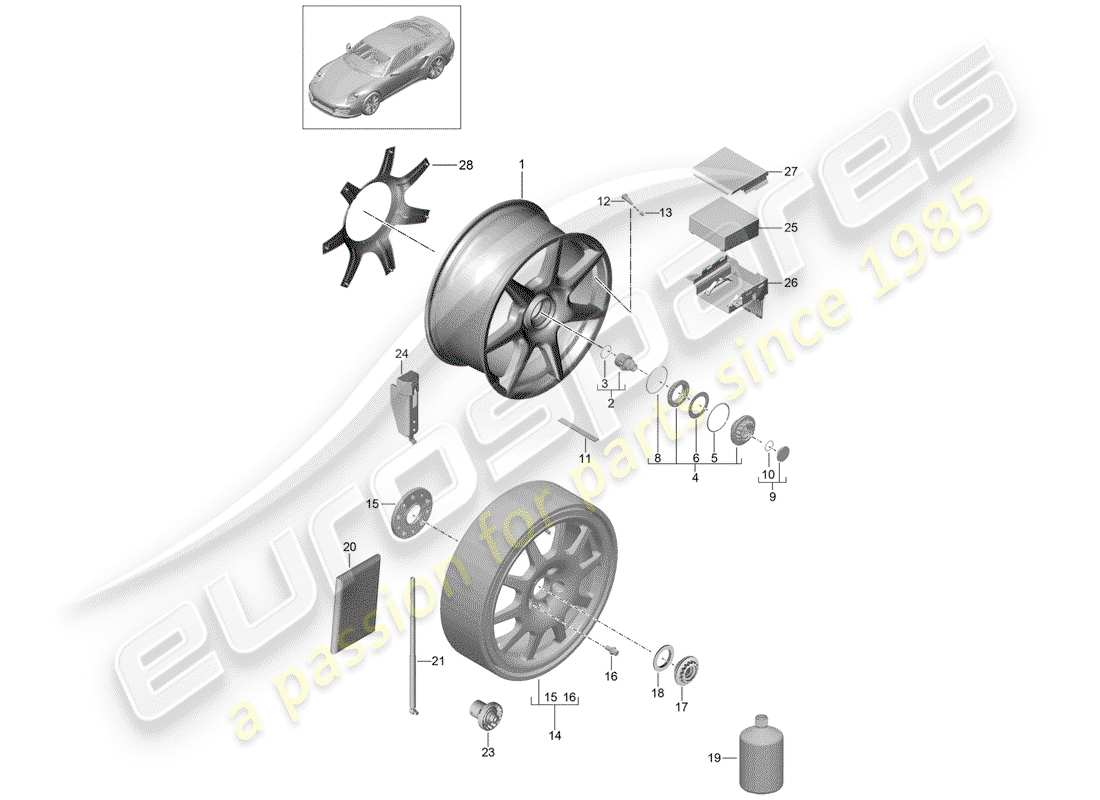 porsche 2019 (991-2 turbo) alloy wheel part diagram