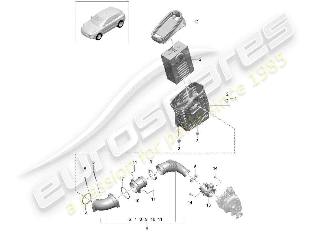porsche 2015 (macan) air cleaner with connecting part diagram