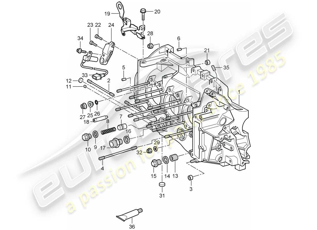 porsche 2008 (997-1 gt3) crankcase part diagram
