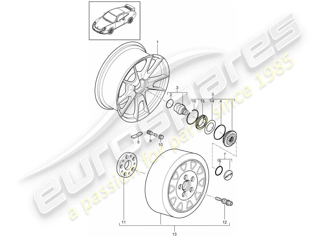 porsche 2008 (997-1 gt3) central locking part diagram