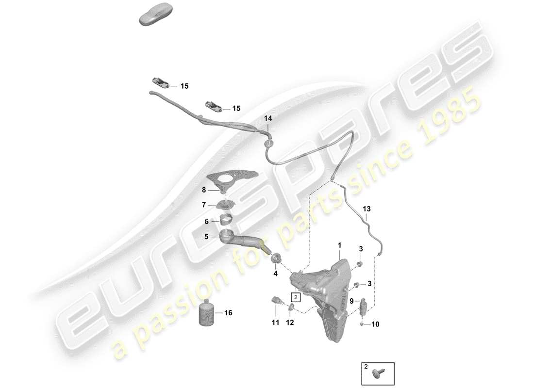 porsche 2020 (718 boxster spyder) windshield washer unit parts diagram