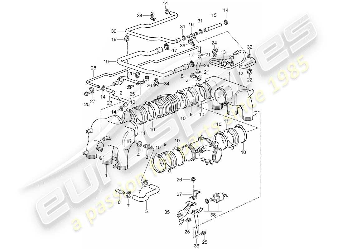 porsche 2005 (996 gt3) intake air distributor part diagram