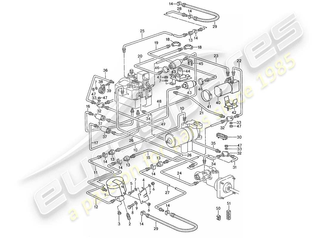 porsche 1988 (959) brake lines - pressure unit parts diagram