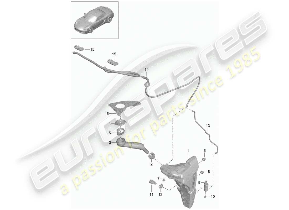 porsche 2012 (981 boxster) windshield washer unit parts diagram