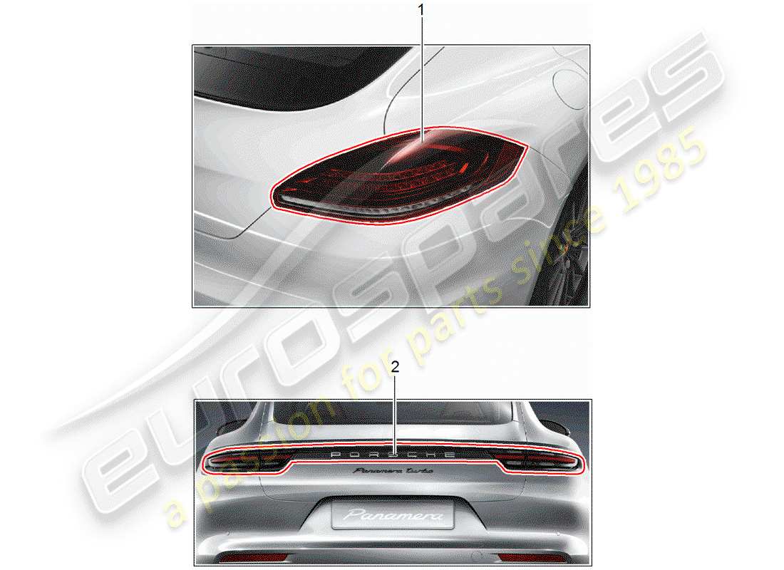 porsche 2016 (tequipment panamera) rear light part diagram