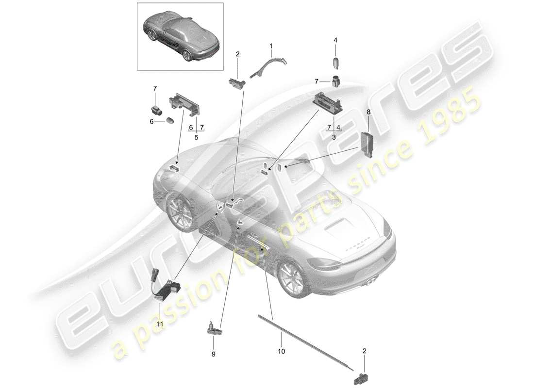 porsche 2012 (981 boxster) interior lights parts diagram