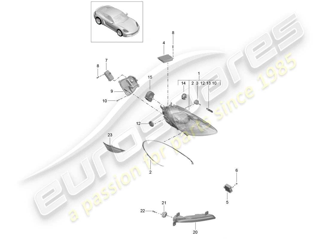 porsche 2018 (718 cayman) headlamp part diagram