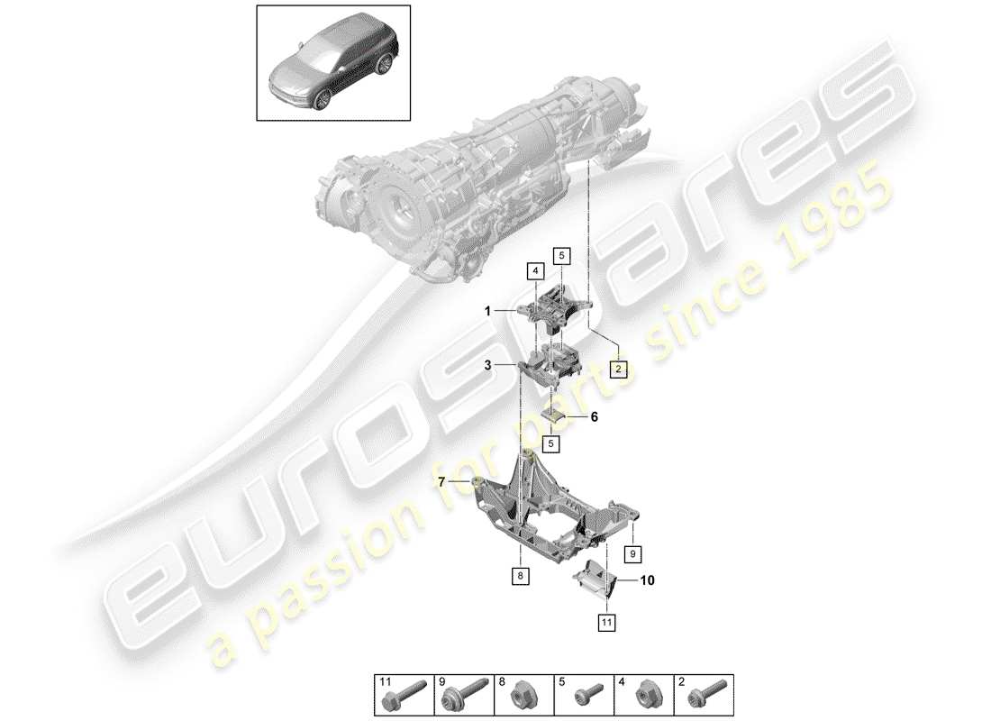 porsche cayenne e3 (2020) gearbox mounting part diagram