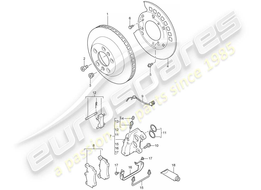 porsche cayenne (2010) disc brakes parts diagram
