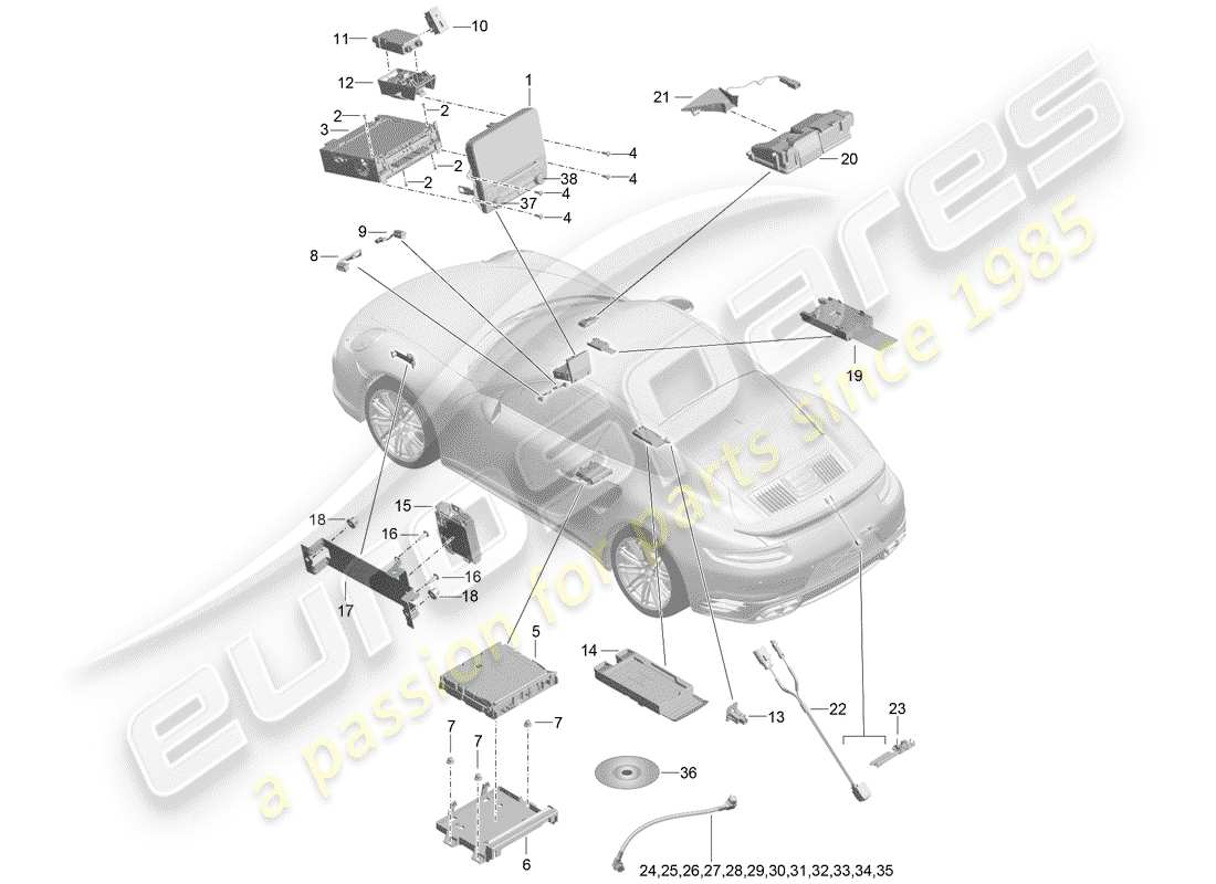 porsche 991 turbo (2016) display part diagram