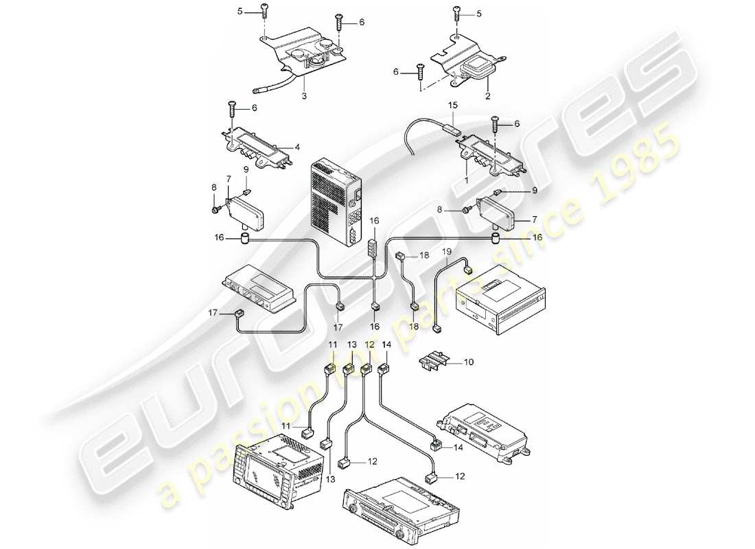 porsche 2005 (cayenne e1 9pa) antenna booster part diagram