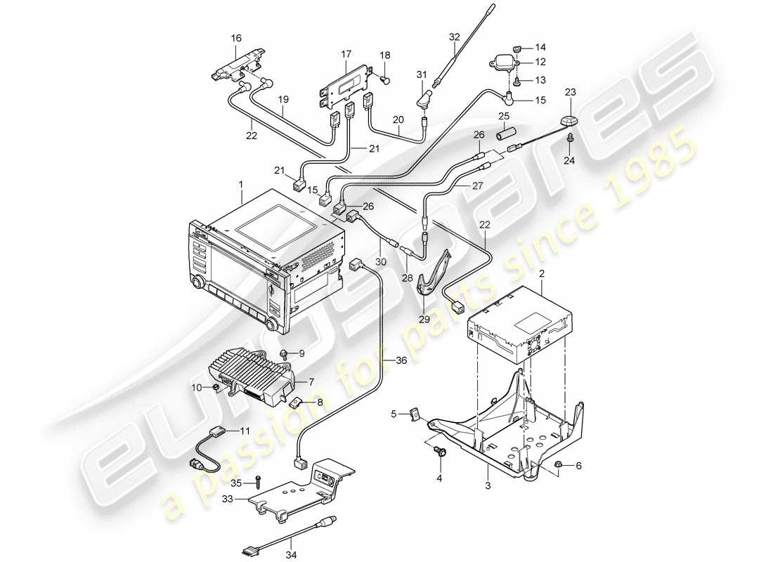 porsche 2008 (997-1 turbo / gt2) operating unit part diagram