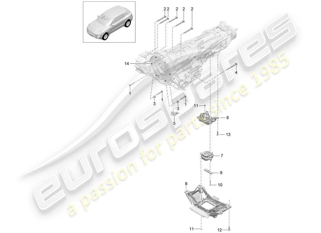 porsche 2015 (macan) mounting parts for engine and part diagram