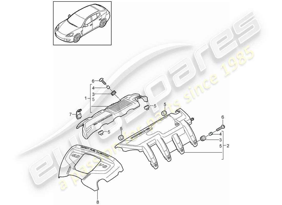 porsche 2010 (panamera 970) engine cover part diagram