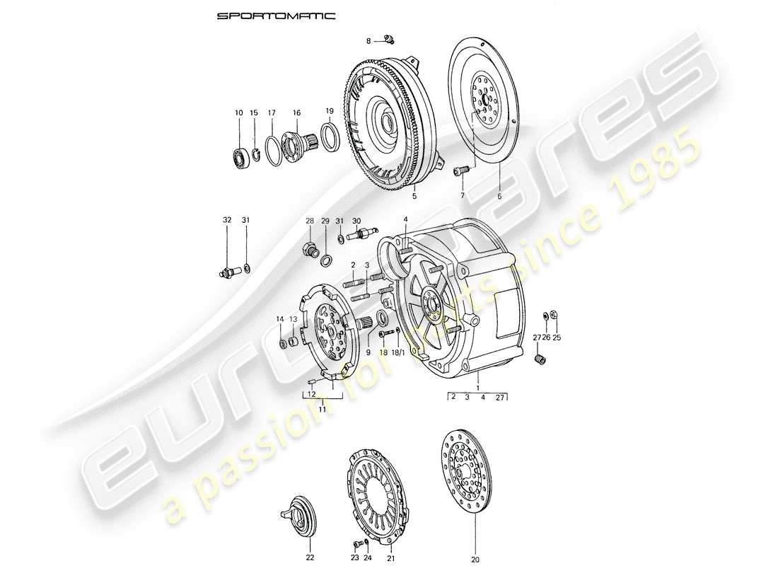 porsche 1975 (911) torque converter - converter housing part diagram