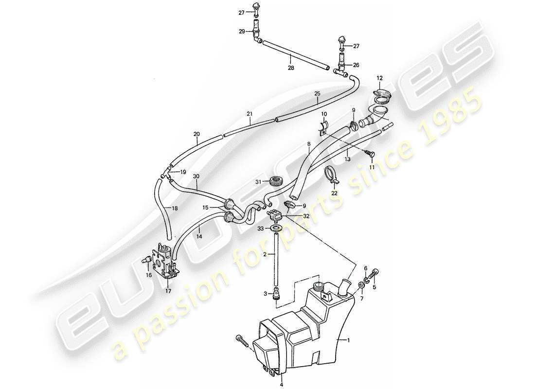 porsche 1974 (911) windshield washer unit part diagram