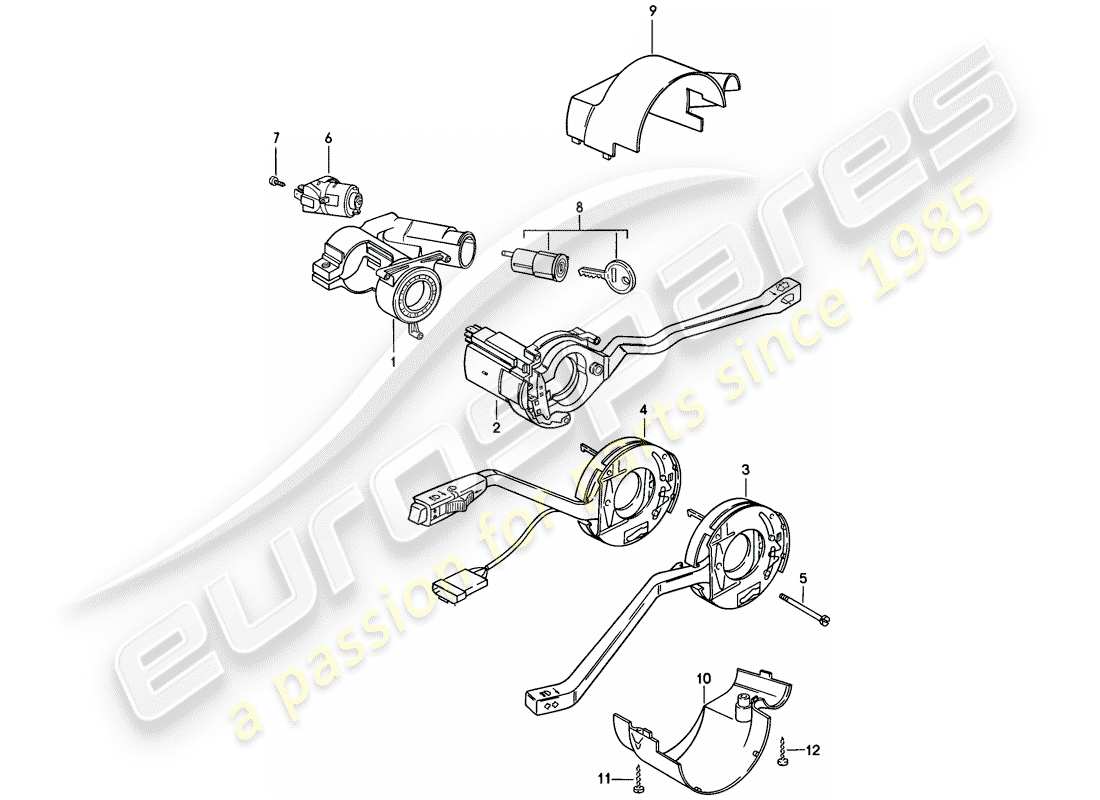 porsche 1988 (924s) steering lock housing - steering column switch part diagram