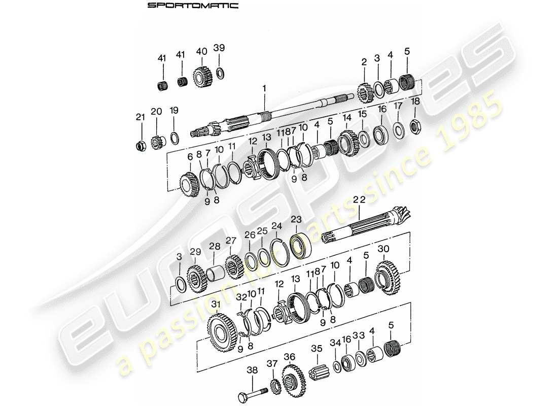 porsche 911 (1974) gears and shafts parts diagram
