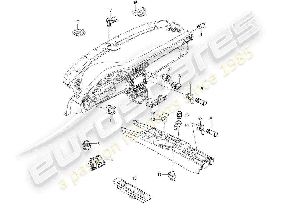 porsche 2008 (997-1 gt3) switch part diagram