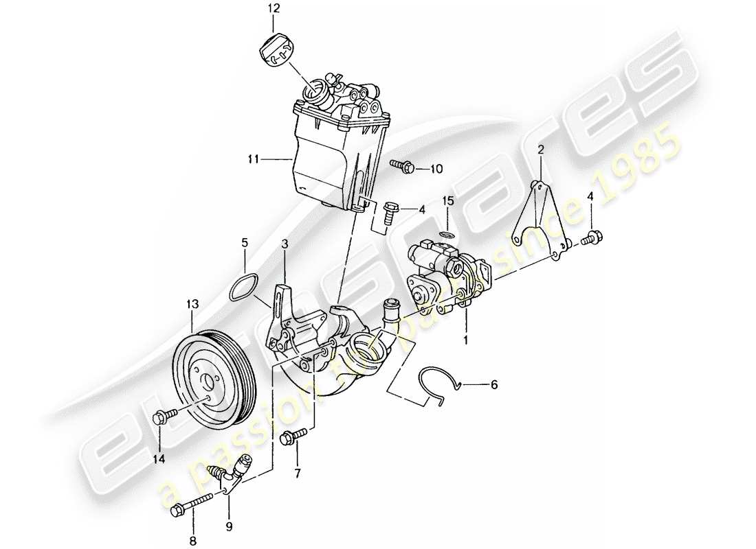 porsche 2003 (996 gt3) power steering - power-steering pump - container part diagram