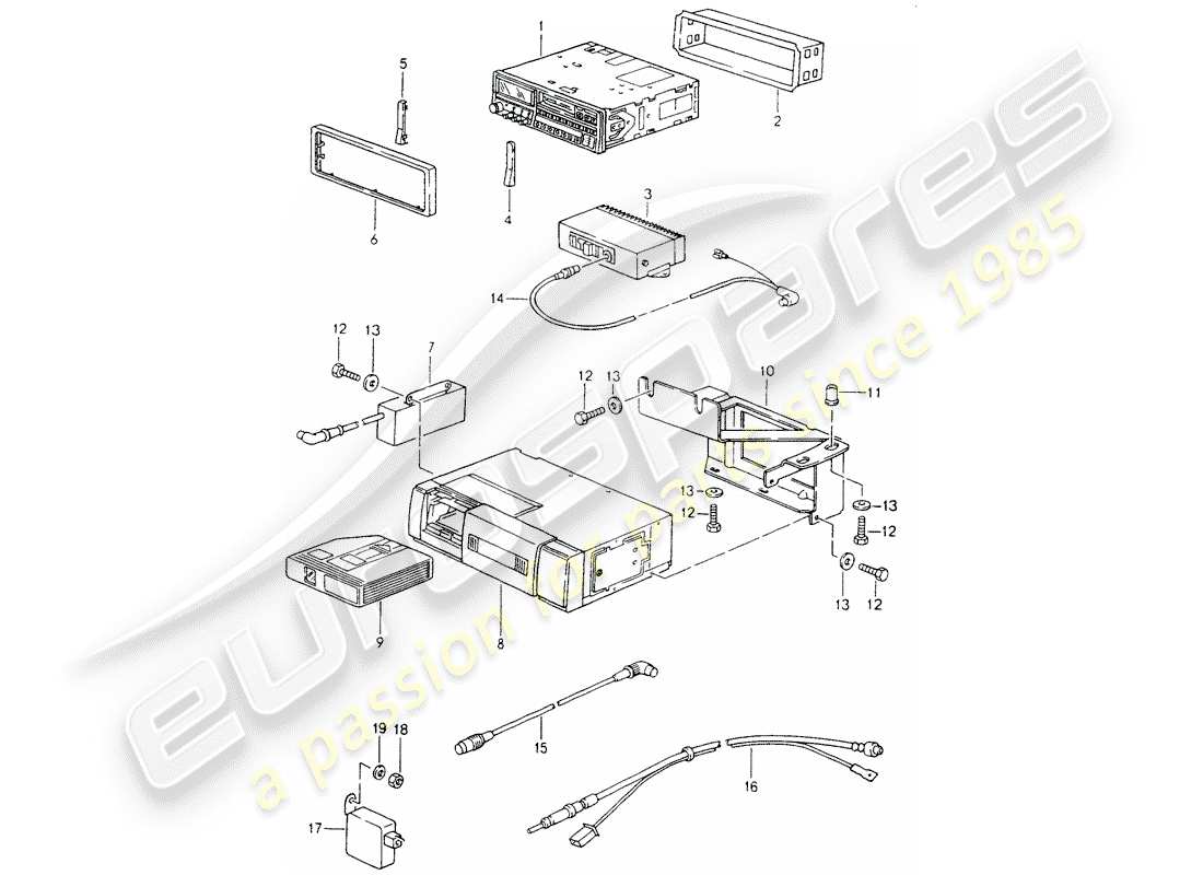 porsche 1990 (964) radio unit - installation parts part diagram