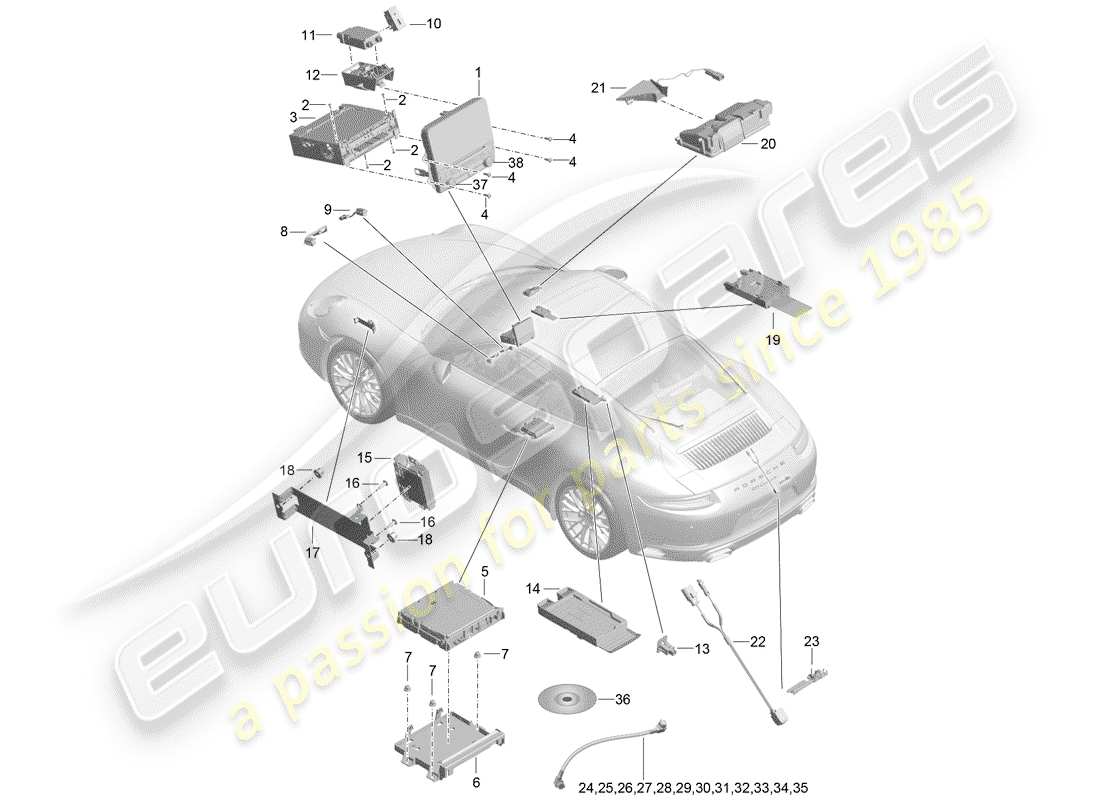 porsche 2020 (991-2) display part diagram