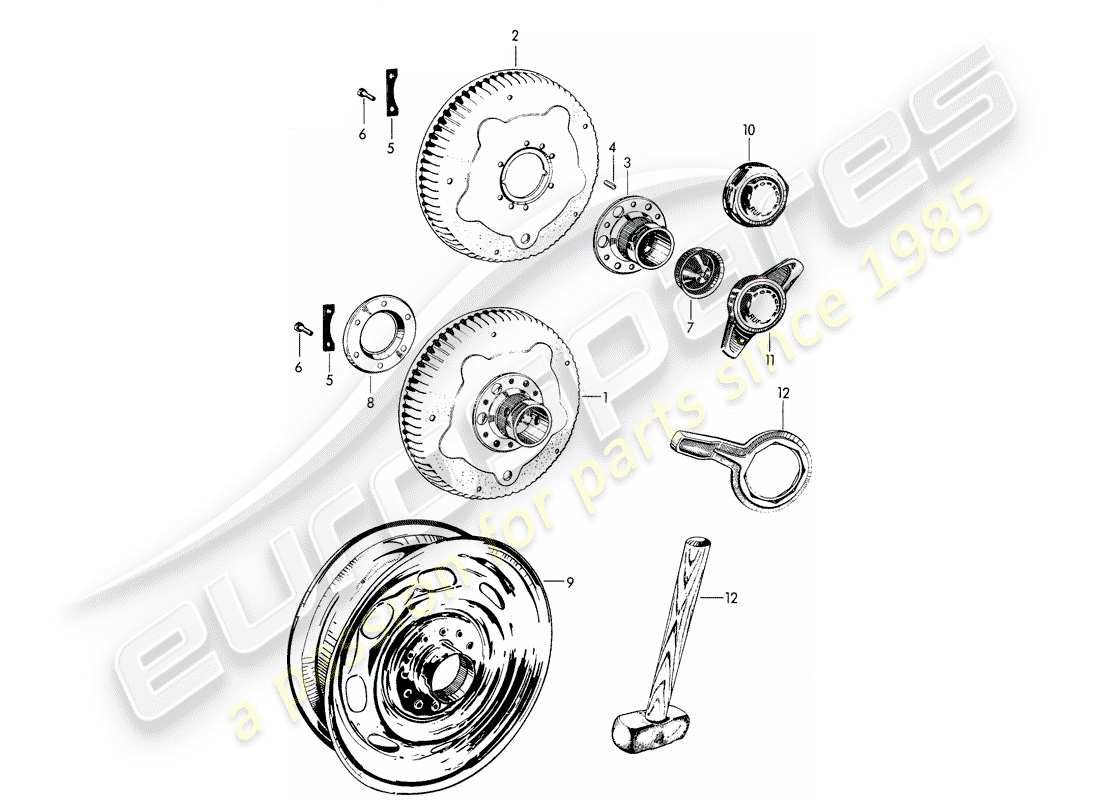 porsche 1965 (356b/356c) perforated disc wheel - central locking - with: - fasteners part diagram