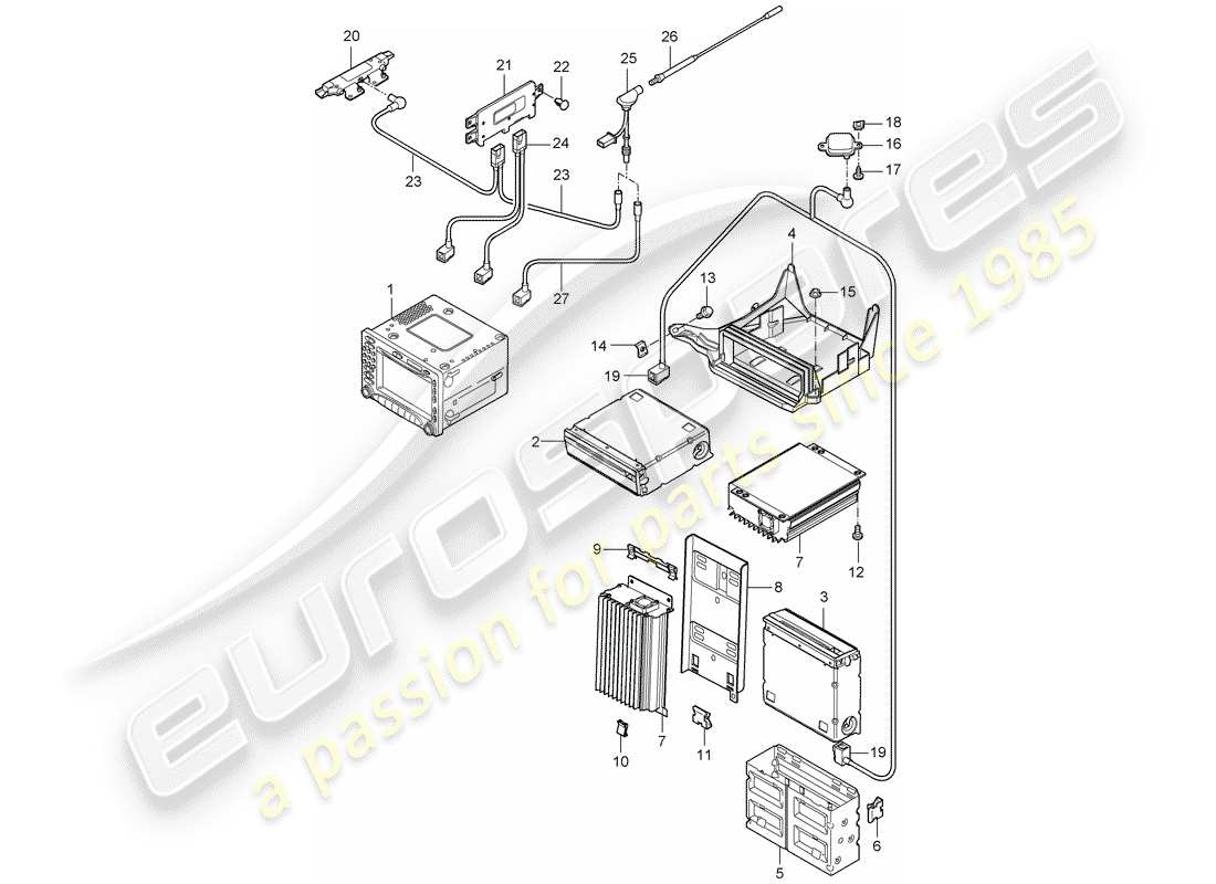 porsche 2009 (997-2 gt3) radio unit parts diagram