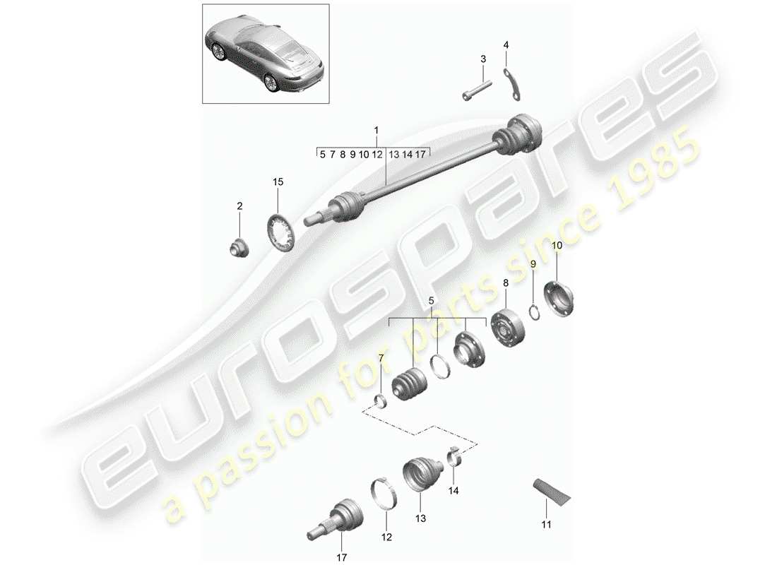 porsche 991 (2016) drive shaft part diagram