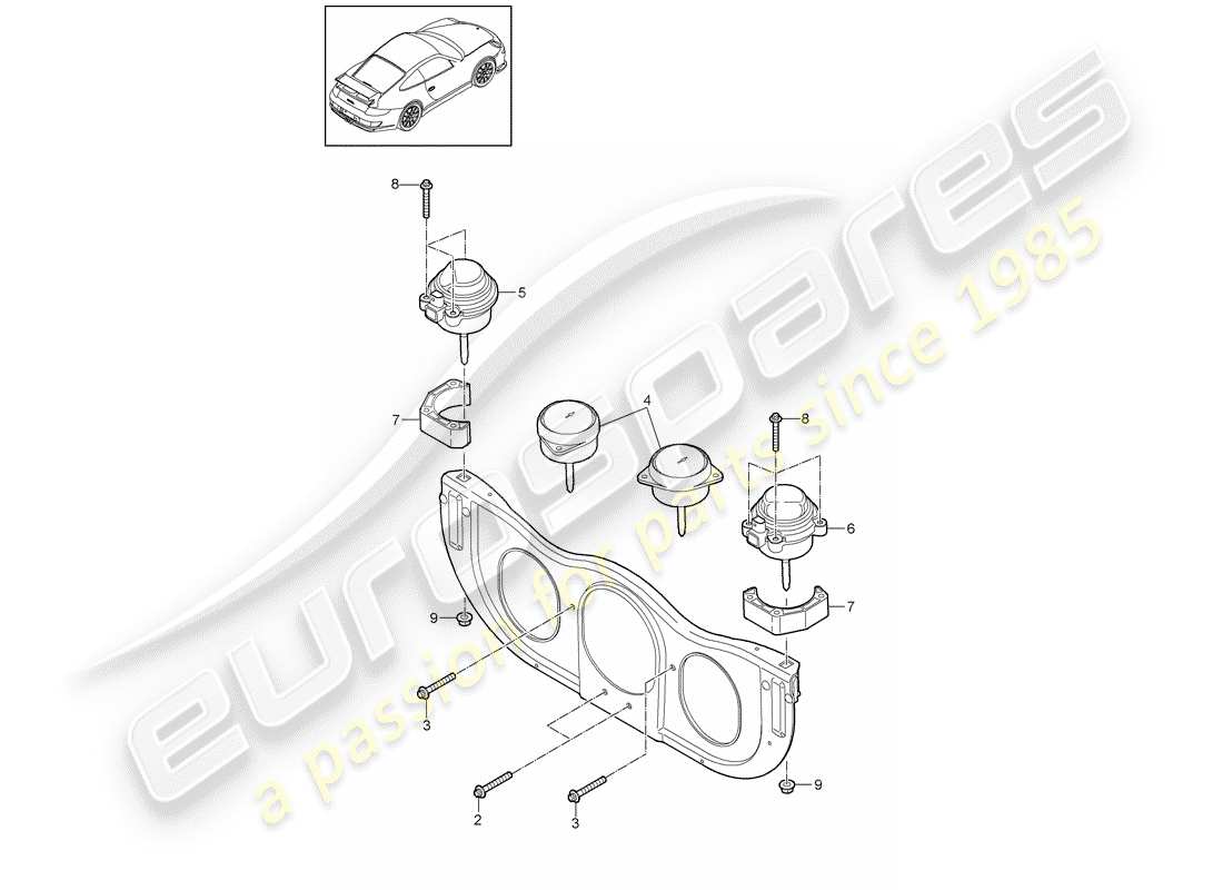 porsche 997 gt3 (2010) engine suspension part diagram