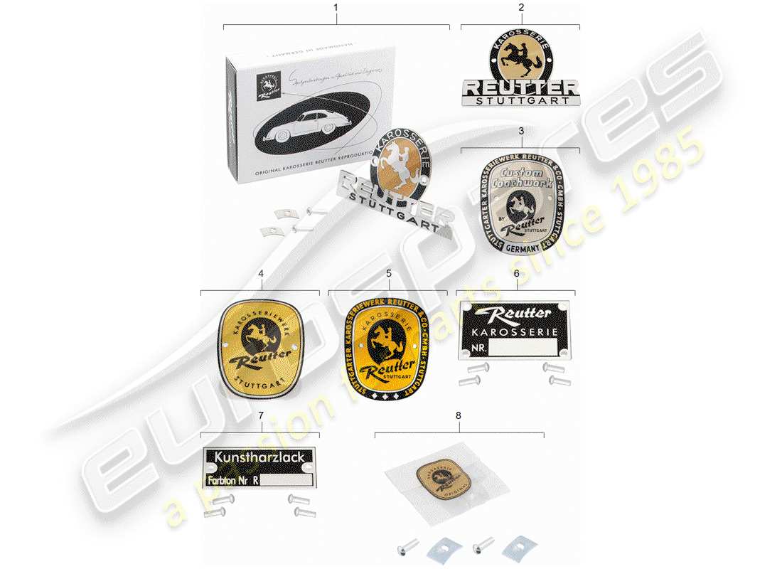 porsche classic accessories (1984) emblem - reutter part diagram