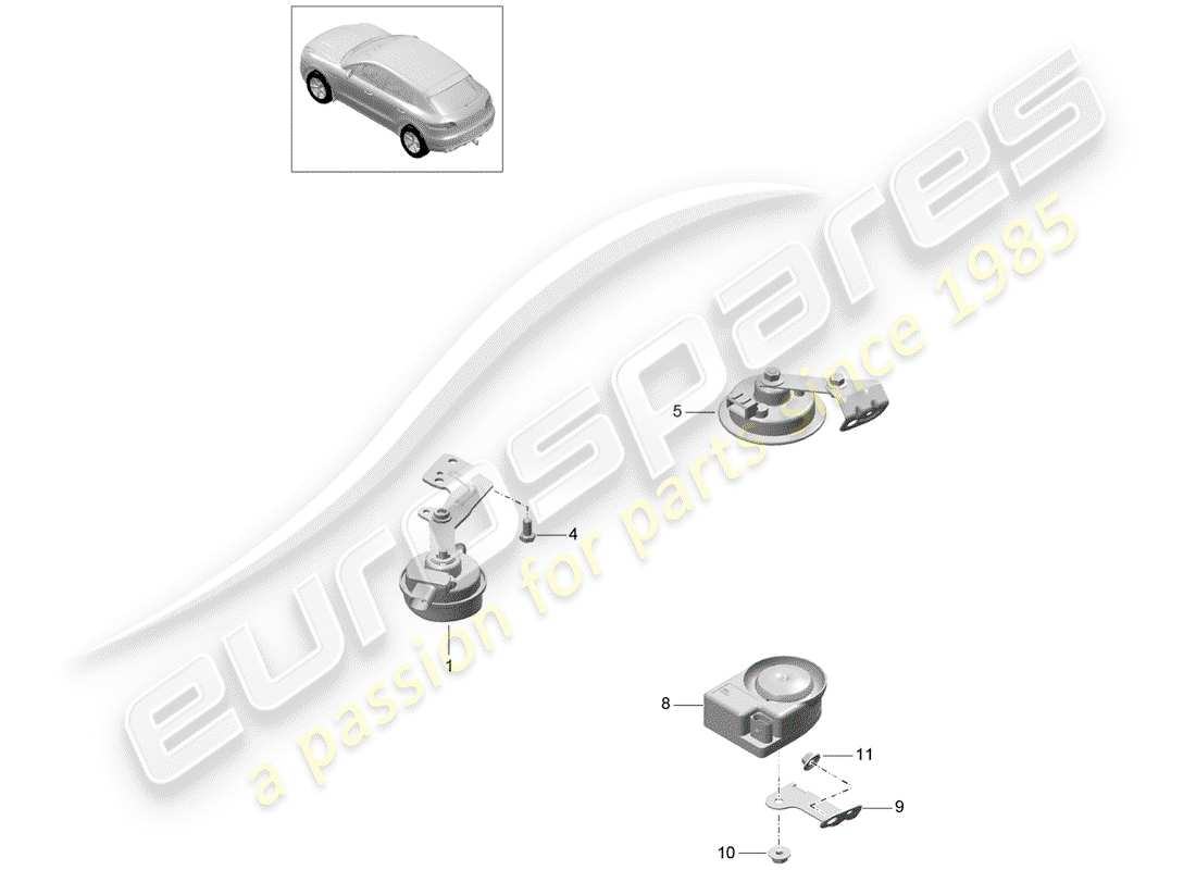 porsche macan (2017) fanfare horn part diagram