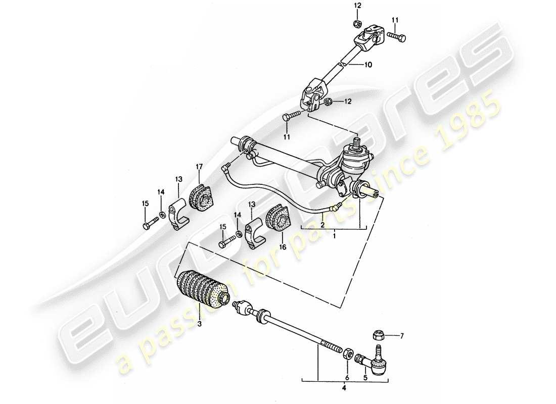 porsche 1995 (968) power steering - steering gear - steering track rod part diagram