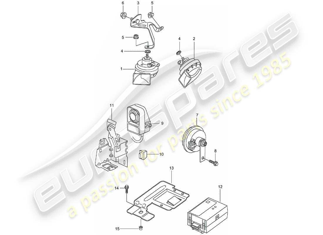 porsche 2003 (996 gt3) fanfare horn - horn - alarm system part diagram