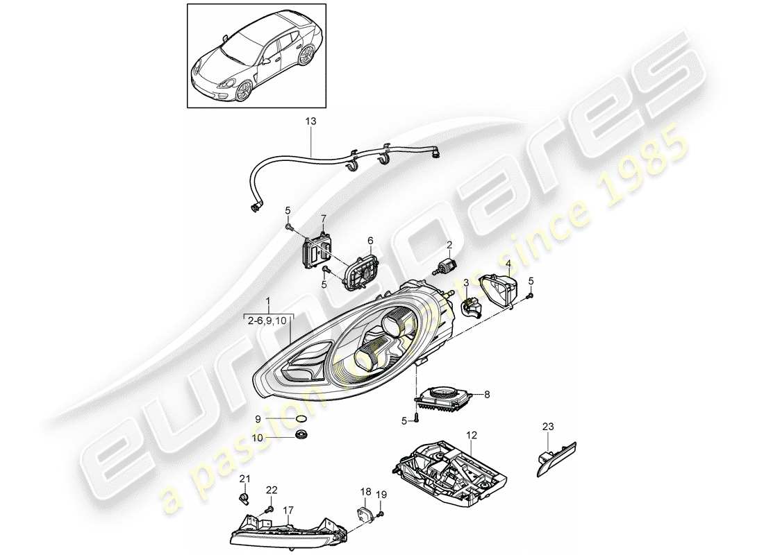 porsche panamera 970 (2016) led headlight parts diagram