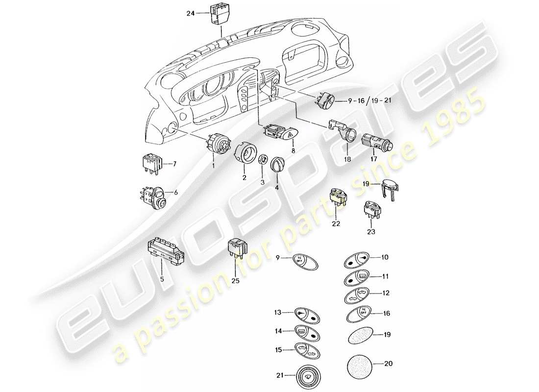 porsche boxster 986 (1999) switch part diagram