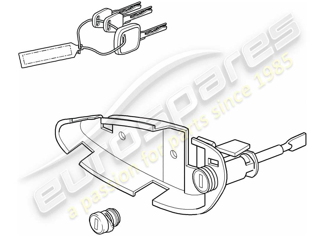 porsche 2004 (996 turbo / gt2) repair kits - set of locks - comprising: - bracket - door handle, outer - glove compartment lock - key - key tag part diagram
