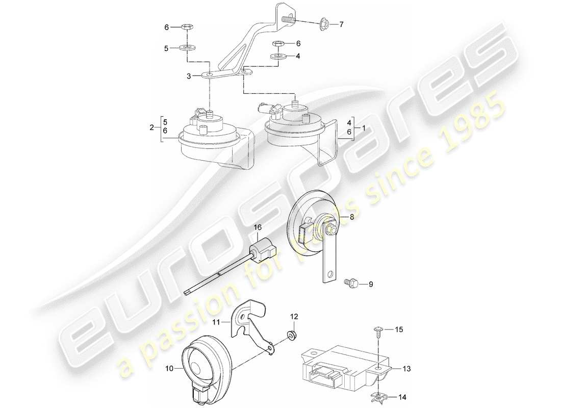 porsche 2009 (997-2) fanfare horn part diagram