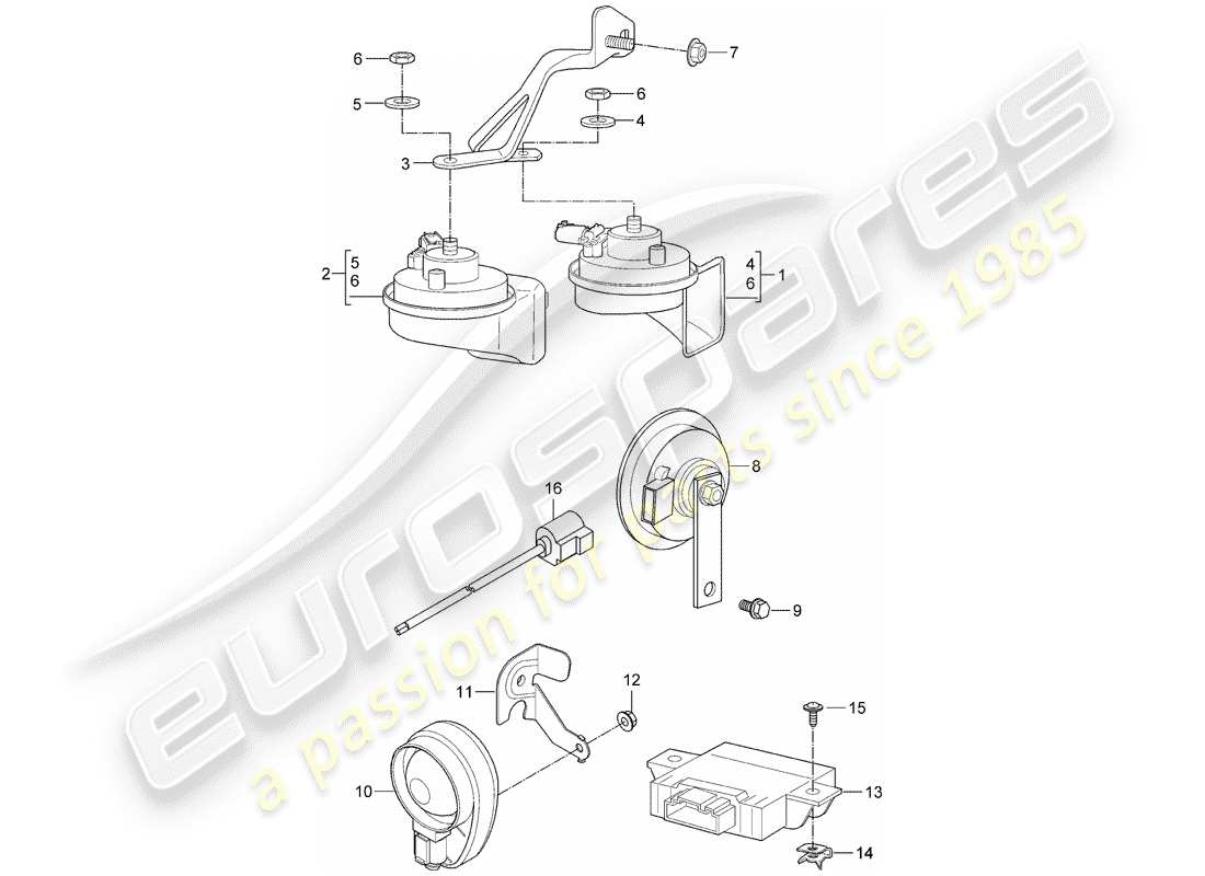 porsche 2007 (997-1 turbo / gt2) fanfare horn parts diagram