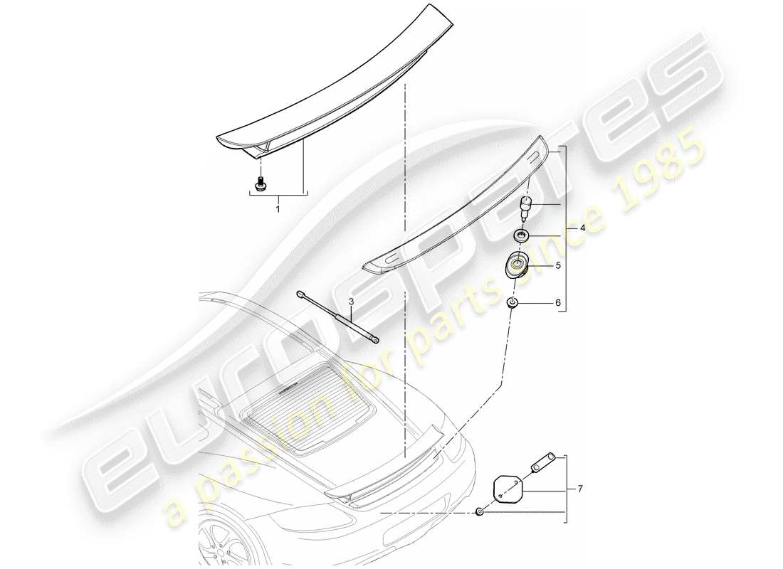 porsche 2011 (987 cayman) rear spoiler part diagram