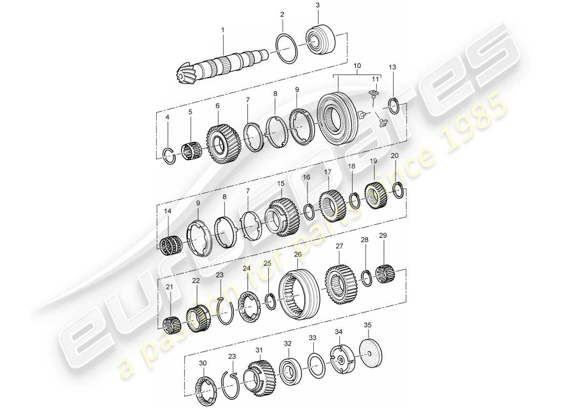 porsche boxster 986 (2001) gears and shafts - - transmission - for transmission code: parts diagram