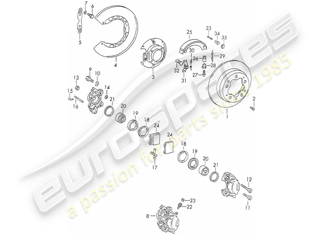 porsche 1973 (911) disc brakes parts diagram