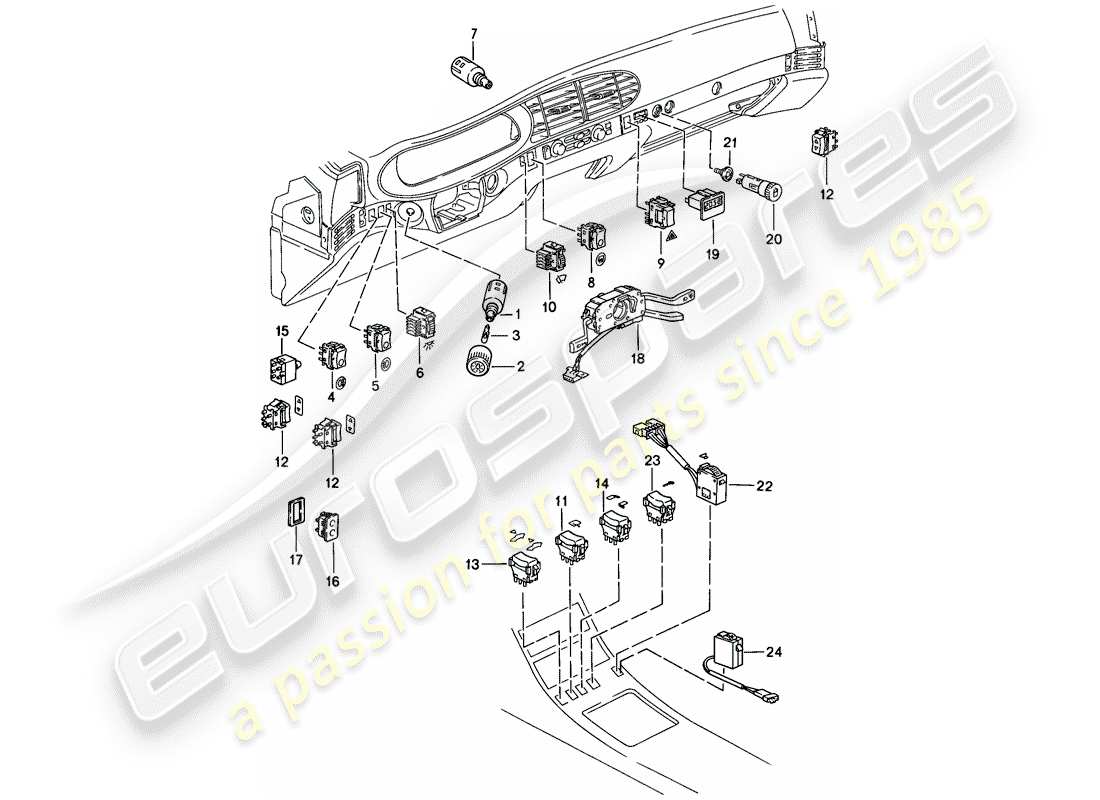 porsche 1988 (944) switch - steering column switch - clock part diagram