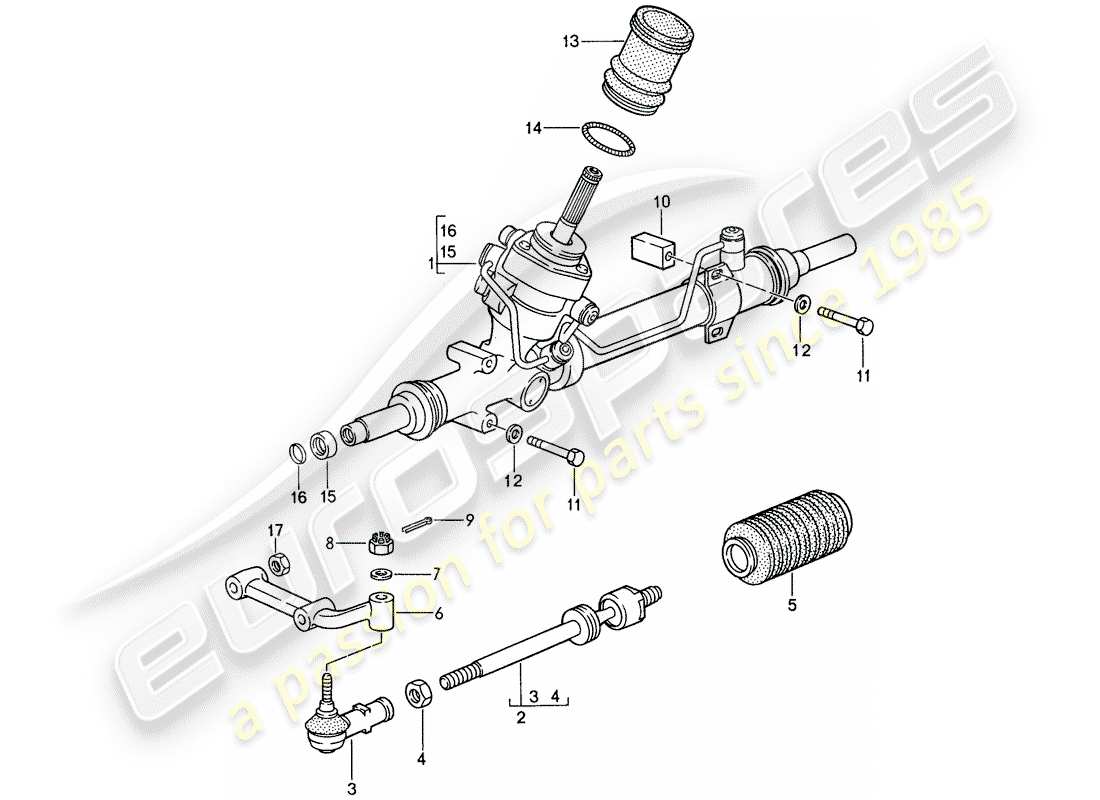 porsche 1988 (959) steering gear - steering track rod parts diagram