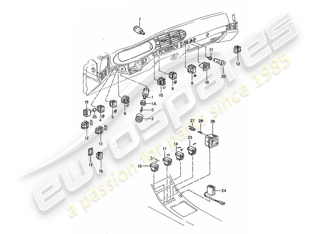 porsche 1993 (968) switch - ambient temperature gauge - clock parts diagram