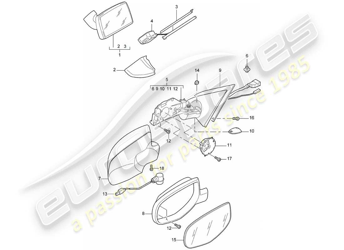 porsche cayenne (2007) rear view mirror inner part diagram