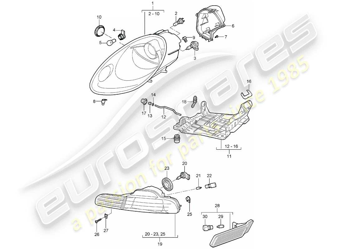 porsche 2007 (987 boxster) headlamp part diagram